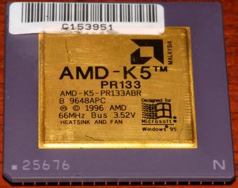 AMD K5 PR133 CPU (AMD-K5-PR133ABR) 66MHz Bus, 3.52V, Win95-Logo, Malaysia 1996